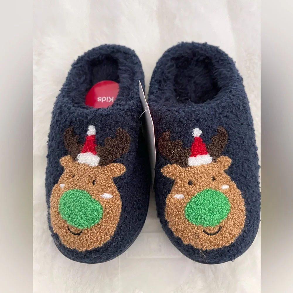FAMILY PAJAMAS Little Kid's Reindeer Closed-Toe slippers Size 11-12 Navy